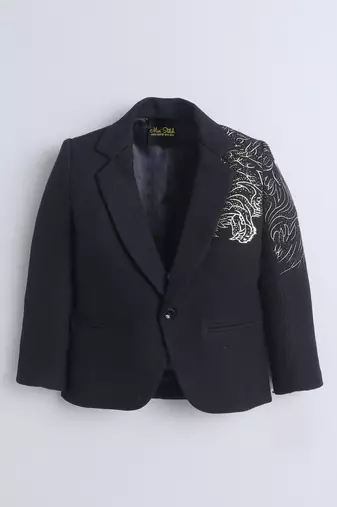 Black cotton woven printed blazer