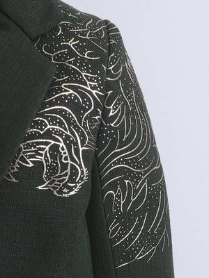 Olivegreen cotton woven printed blazer 4
