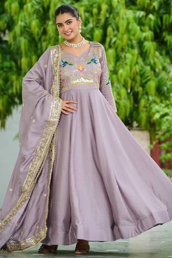 Onion color vichitra silk fabric wedding ceremonial gown with dupatta for girlie looks