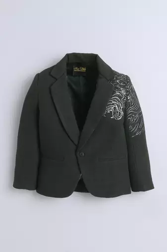 Olivegreen cotton woven printed blazer