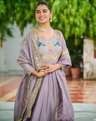 Onion color vichitra silk wedding ceremonial gown with dupatta for looks 4
