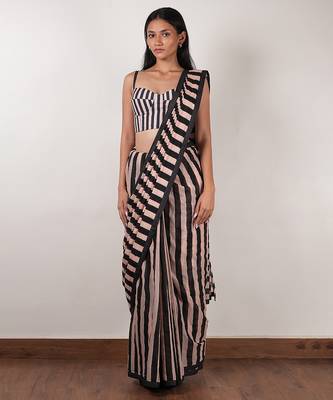 Pink printed cotton saree 1