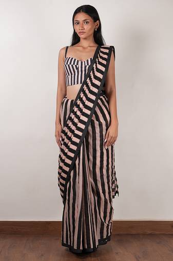 Pink printed cotton saree