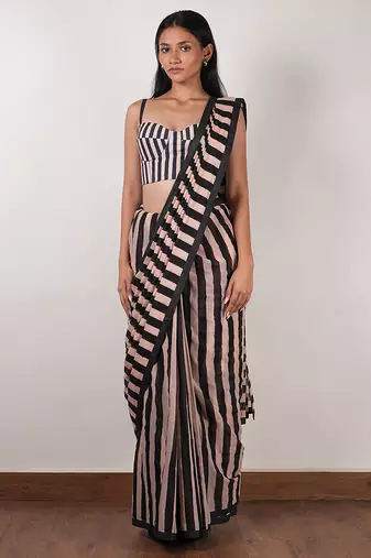 Pink printed cotton saree