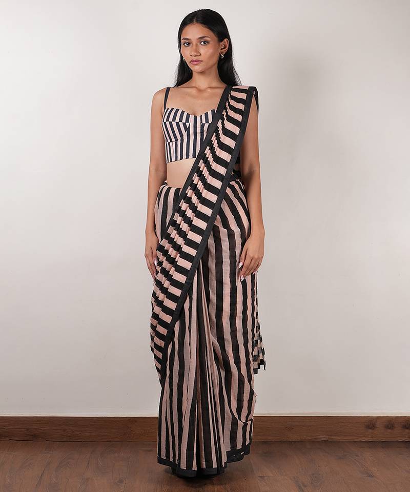 Pink printed cotton saree