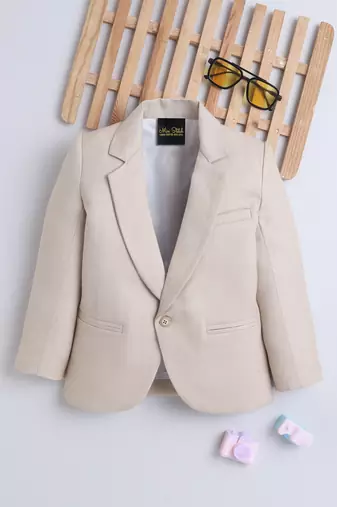Beige cotton woven blazer