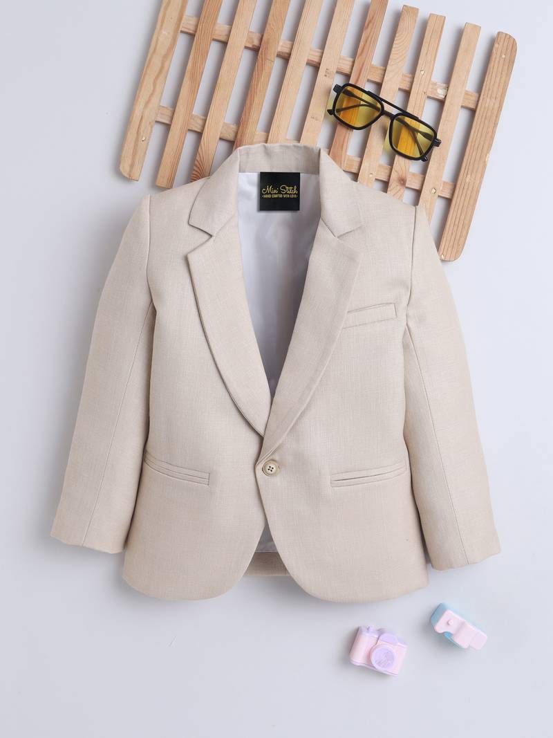 Beige cotton woven blazer