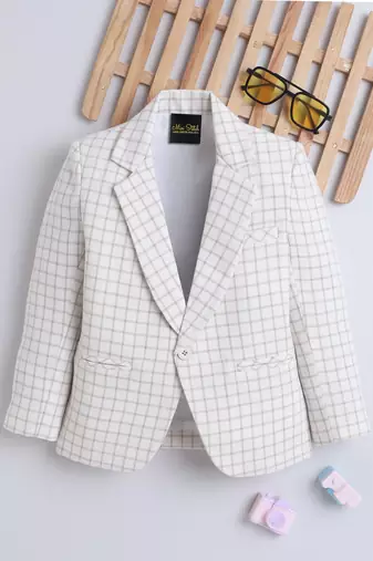 Cream cotton woven blazer