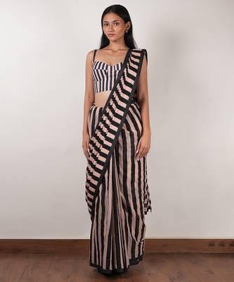 Pink printed cotton saree 2