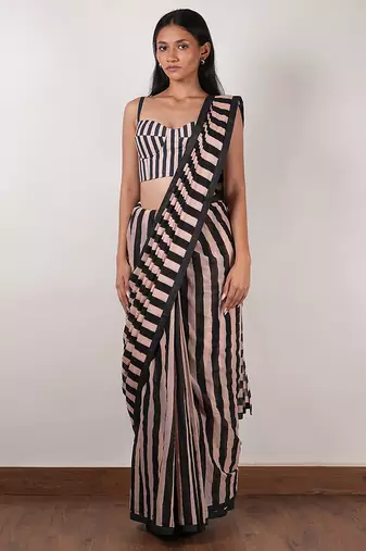 Pink printed cotton saree