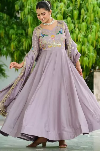 Onion color vichitra silk wedding ceremonial gown with dupatta for looks