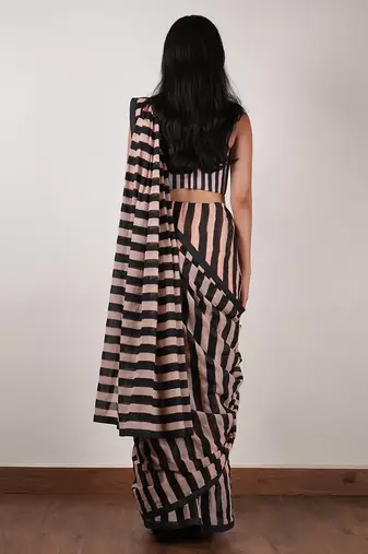 Pink printed cotton saree