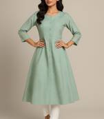 Aqua green color subtle golden geometric block print kurta