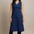 Navy blue color small floral block print with zari couching on neckline kurti
