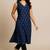 Navy blue color small floral block print with zari couching on neckline kurti