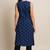 Navy blue color small floral block print with zari couching on neckline kurti