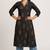 Black color block style print with zari couching on neckline kurti