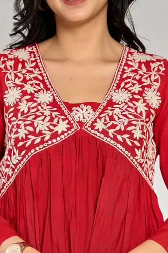 Red color mirror work with thread embroidery palazzo set