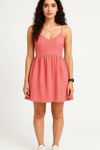 Pink color schifli dress for women