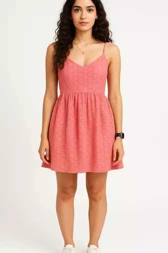 Pink color schifli dress for women
