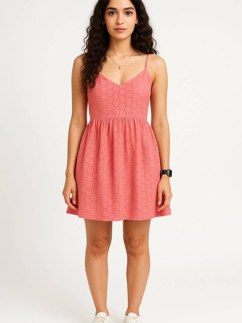 Pink color schifli dress for women