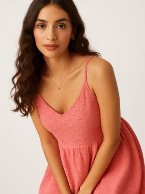 Pink color schifli dress for women 5
