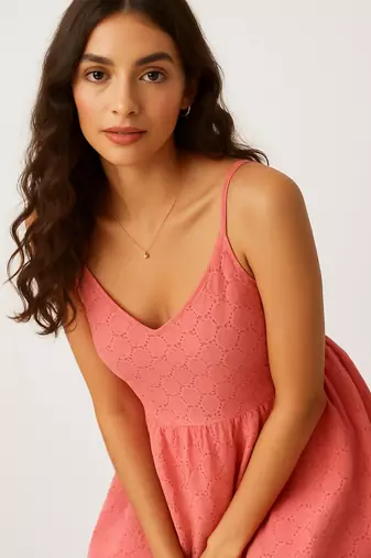 Pink color schifli dress for women