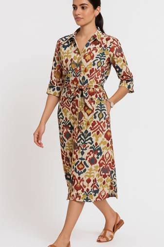 Ikat inspired multicolor all over print rayon kurti