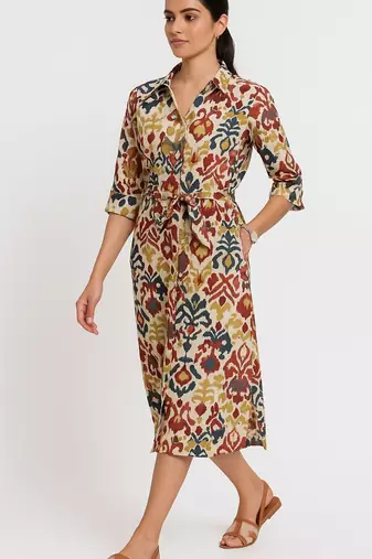 Ikat inspired multicolor all over print rayon kurti