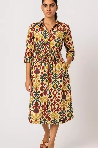 Ikat inspired multicolor all over print rayon kurti