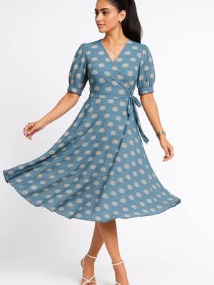 Blue color elbow length puff sleeves with elasticated hem kurti 1