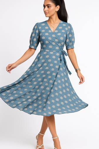 Blue color elbow length puff sleeves with elasticated hem kurti
