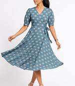 Blue color elbow length puff sleeves with elasticated hem kurti