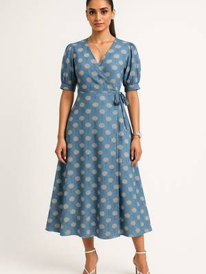 Blue color elbow length puff sleeves with elasticated hem kurti 2