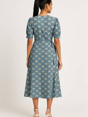 Blue color elbow length puff sleeves with elasticated hem kurti 4