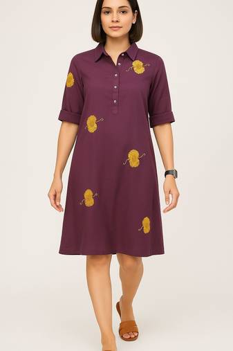 Purple color yellow floral embroidery rayon kurti
