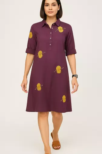 Purple color yellow floral embroidery rayon kurti