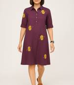 Purple color yellow floral embroidery rayon kurti