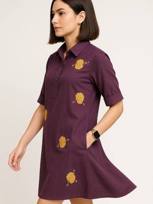 Purple color yellow floral embroidery rayon kurti 2
