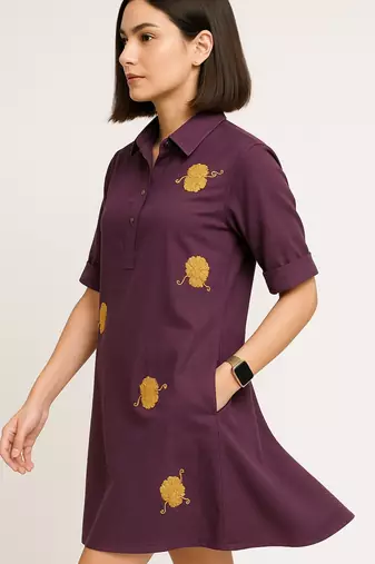 Purple color yellow floral embroidery rayon kurti