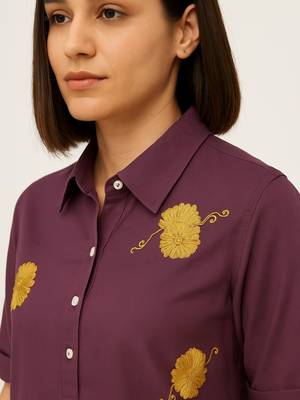 Purple color yellow floral embroidery rayon kurti 3
