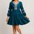 Teal blue color embroidery on neckline and sleeves tiered skirt design dress