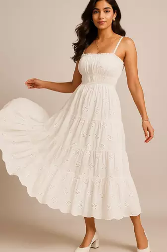 White color schiffli embroidery dress
