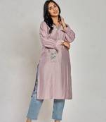 Lavender color embroidery with mirror work kurti