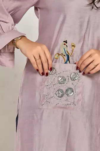 Lavender color embroidery with mirror work kurti