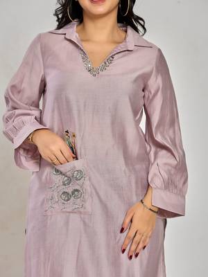Lavender color embroidery with mirror work kurti 4