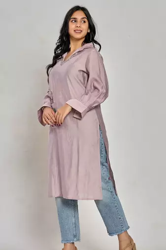 Lavender color embroidery with mirror work kurti