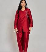 Maroon color zari embroidery kurta with pant