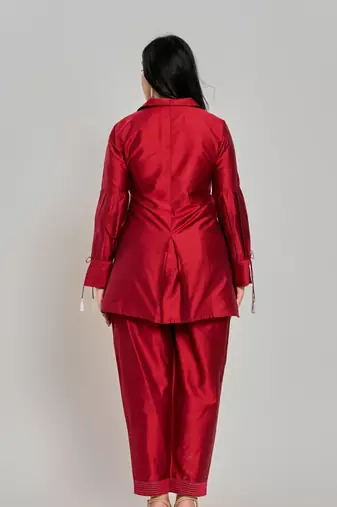 Maroon color zari embroidery kurta with pant