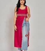 Pink color zari and sequin work kurti